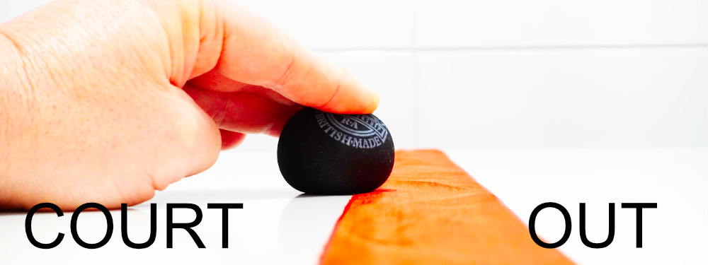 Squash ball and line recreated on my kitchen table